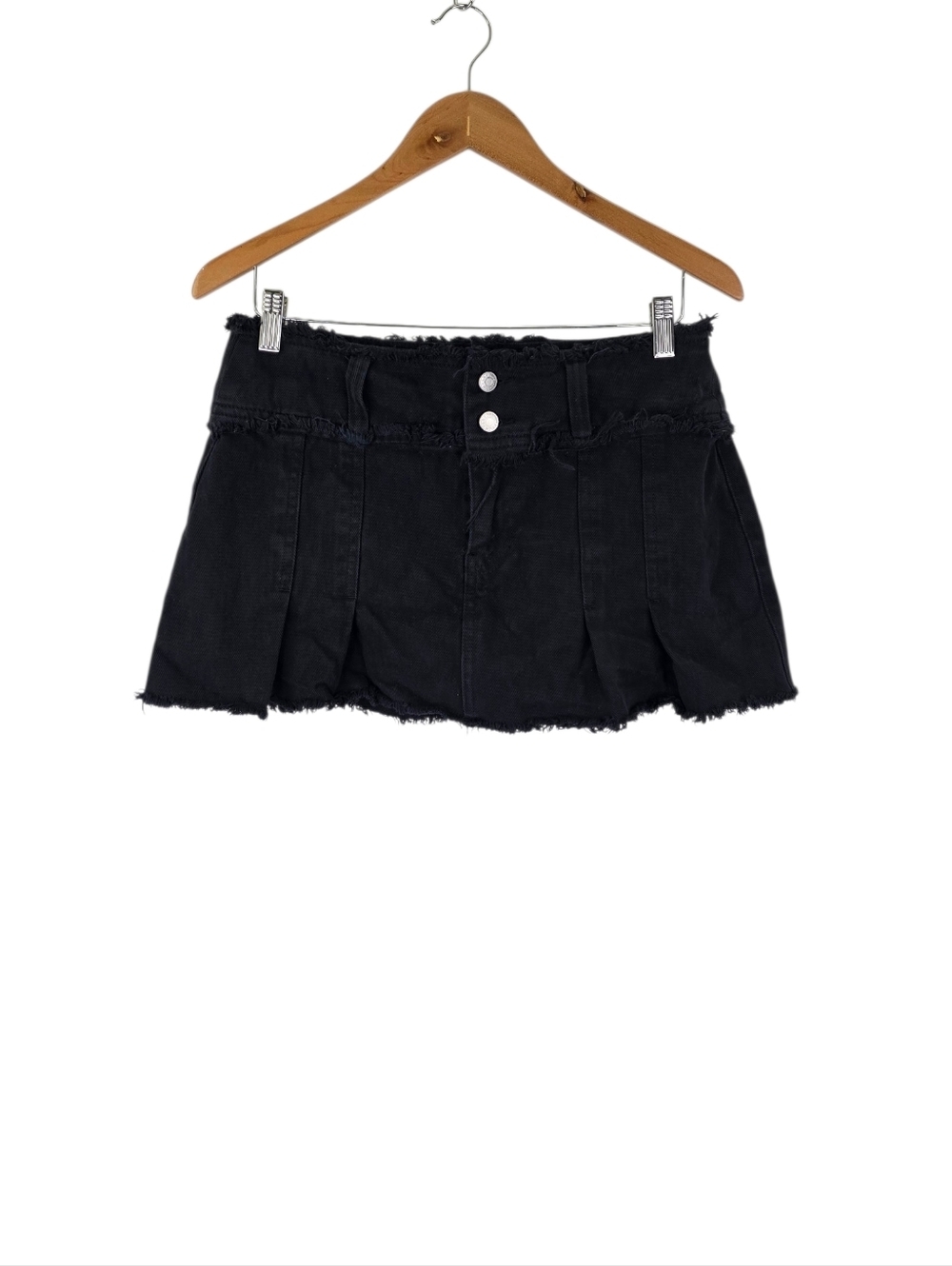 Pacsun Women's Size 28 Black Low Rise Pleated Mini Skirt‎ 100% Cotton Frayed Hem